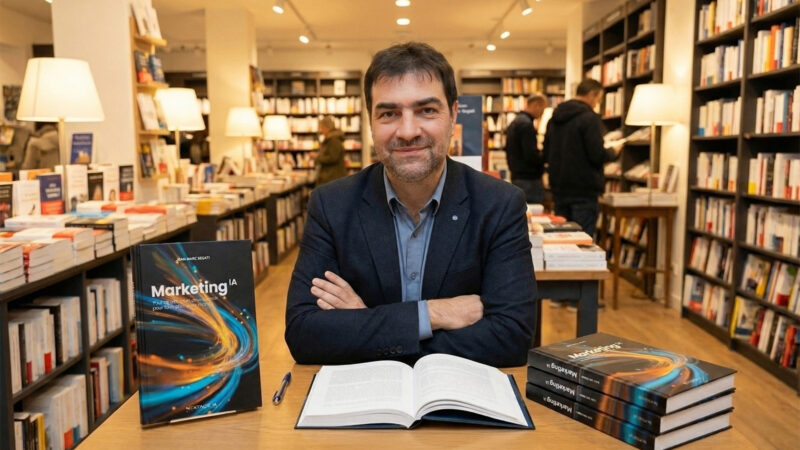 Jean-Marc Segati posant dans une librairie avec son livre Marketing AI